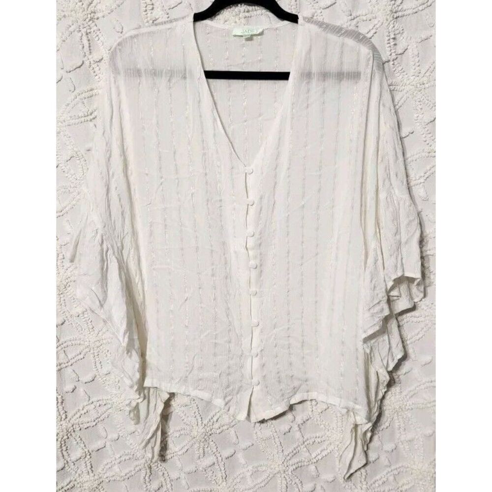 Jade Melody Tam Fairy Blouse Womens M / L Metallic Gold‎ Silver Ruffle White